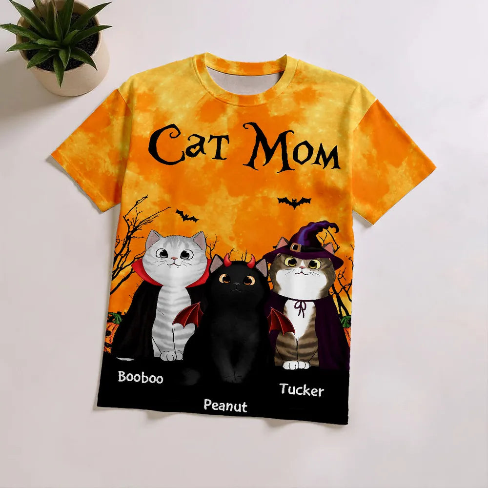 Cat Mom Halloween Moon Light Bat Tree Personalized Shirt, Purrfect Costume for Cat Lover