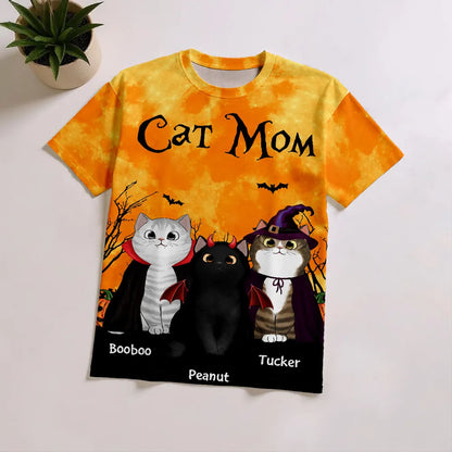 Cat Mom Halloween Moon Light Bat Tree Personalized Shirt, Purrfect Costume for Cat Lover