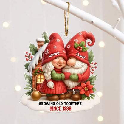 Festive Gnome Couple Love in Winter Wonderland Personalized Acrylic Ornament, Christmas Gift for him, Gift for her