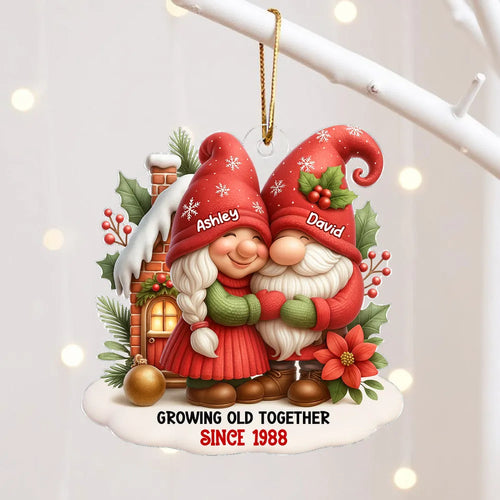 Festive Gnome Couple Love in Winter Wonderland Personalized Acrylic Ornament, Christmas Gift for him, Gift for her