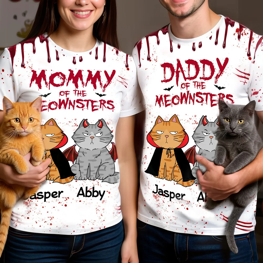 Halloween Mommy Daddy Of The Monsters Cats Personalized Shirt, Spooky Halloween Costume For Cat Lovers, Cat Mom, Cat Dad