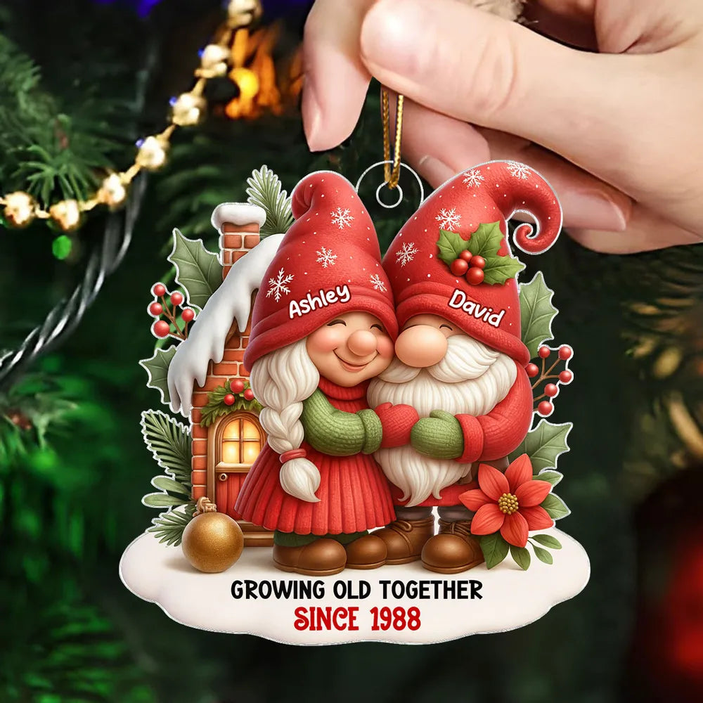 Festive Gnome Couple Love in Winter Wonderland Personalized Acrylic Ornament, Christmas Gift for him, Gift for her