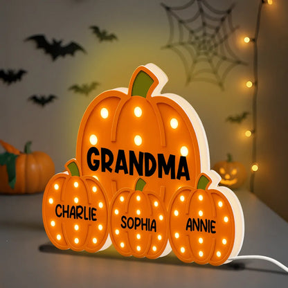 Grandma Little Pumpkins Marquee Pattern Effect Personalized LED Light Box, Cozy Fall Vibe Home Decoration