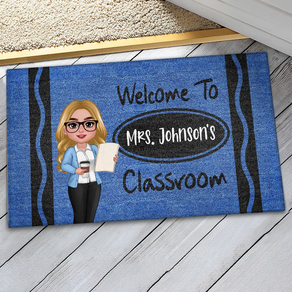 Teacher Crayon Welcome To Classroom Personalized Doormat| Back To School Gift, Classroom Decoration