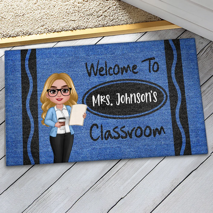 Teacher Crayon Welcome To Classroom Personalized Doormat| Back To School Gift, Classroom Decoration