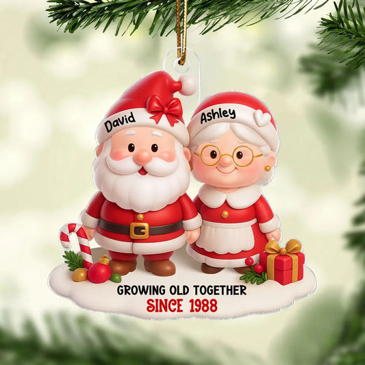 Santa Couple Growing Old Together Personalized Acrylic Ornament, Anniversary, Christmas Gift for him, Gift for her