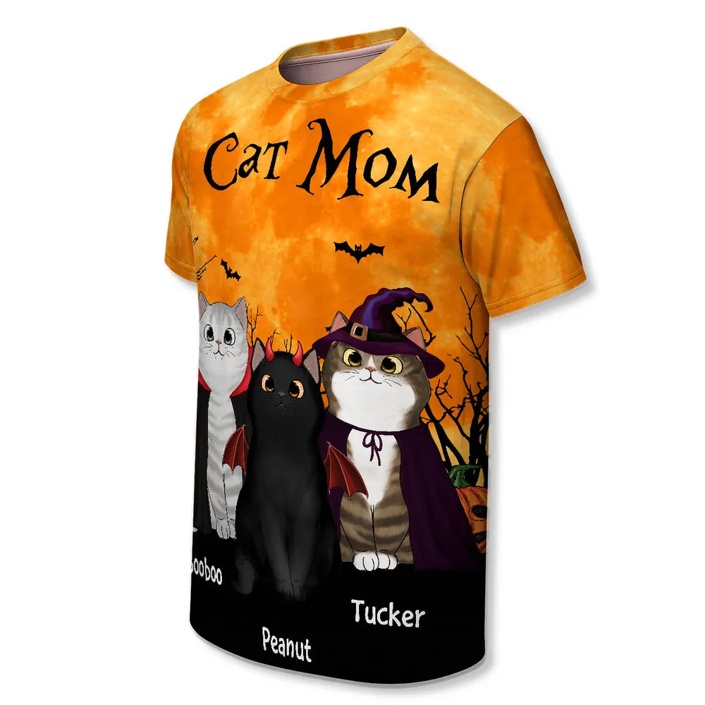 Cat Mom Halloween Moon Light Bat Tree Personalized Shirt, Purrfect Costume for Cat Lover