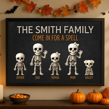 3D Effect Halloween Spooky Funny Skeleton Family Personalized Poster