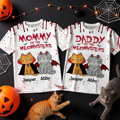 Halloween Mommy Daddy Of The Monsters Cats Personalized Shirt, Spooky Halloween Costume For Cat Lovers, Cat Mom, Cat Dad