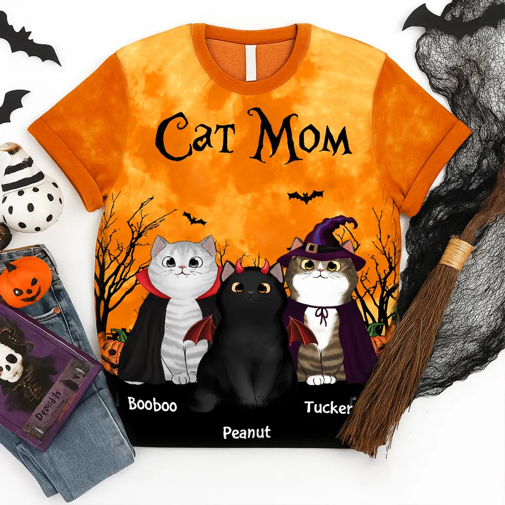 Cat Mom Halloween Moon Light Bat Tree Personalized Shirt, Purrfect Costume for Cat Lover