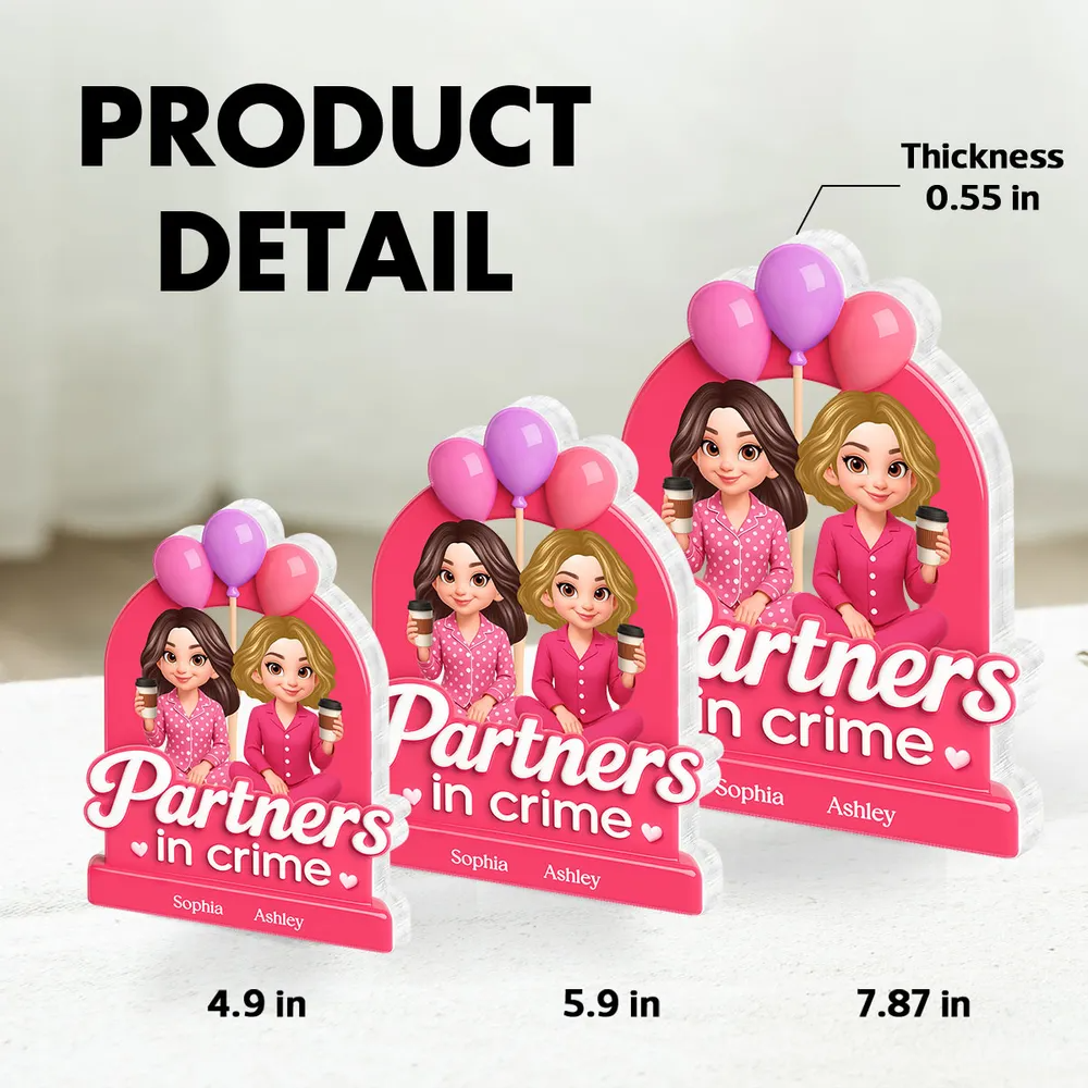 Besties Sisters Pink Party 3D Effect Personalized Acrylic Block