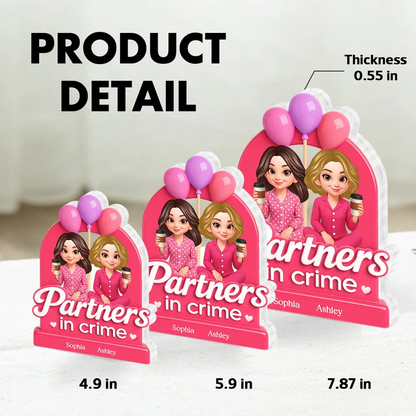 Besties Sisters Pink Party 3D Effect Personalized Acrylic Block