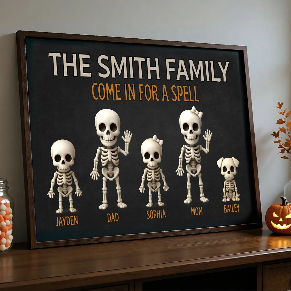 3D Effect Halloween Spooky Funny Skeleton Family Personalized Poster