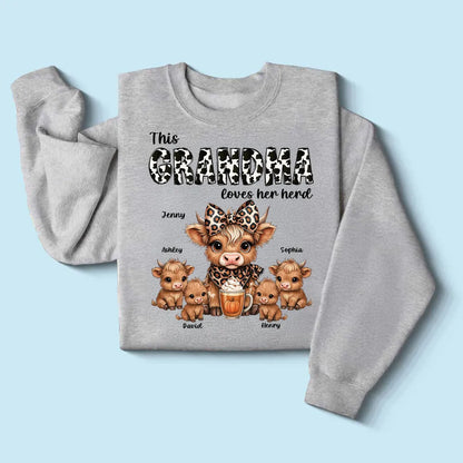 This Mama Grandma Loves Her Herds – Cozy Fall Vibe Personalized Highland Cow Family Sweatshirt