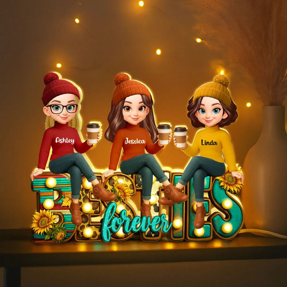Western Fall Vibe Besties Sitting Personalized Light Box, Fall Gift for Best Friends