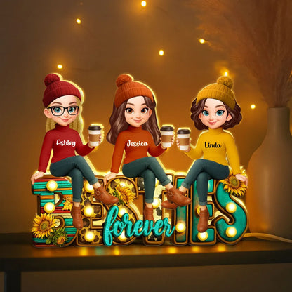 Western Fall Vibe Besties Sitting Personalized Light Box, Fall Gift for Best Friends