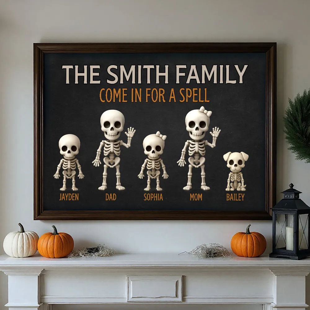 3D Effect Halloween Spooky Funny Skeleton Family Personalized Poster