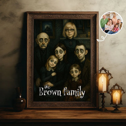 Custom Gothic Family Portrait from Photo Personalized Poster, Halloween Decor