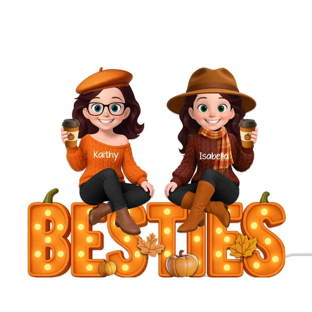 Fall Vibe Besties Sitting On Faux Marquee Style Letters Personalized Light Box