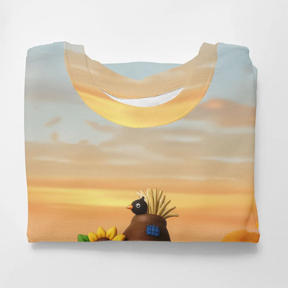 Fall Season Grandma Scarecrow Grandkids Pumpkins 3D Effect Personalized Sweatshirt