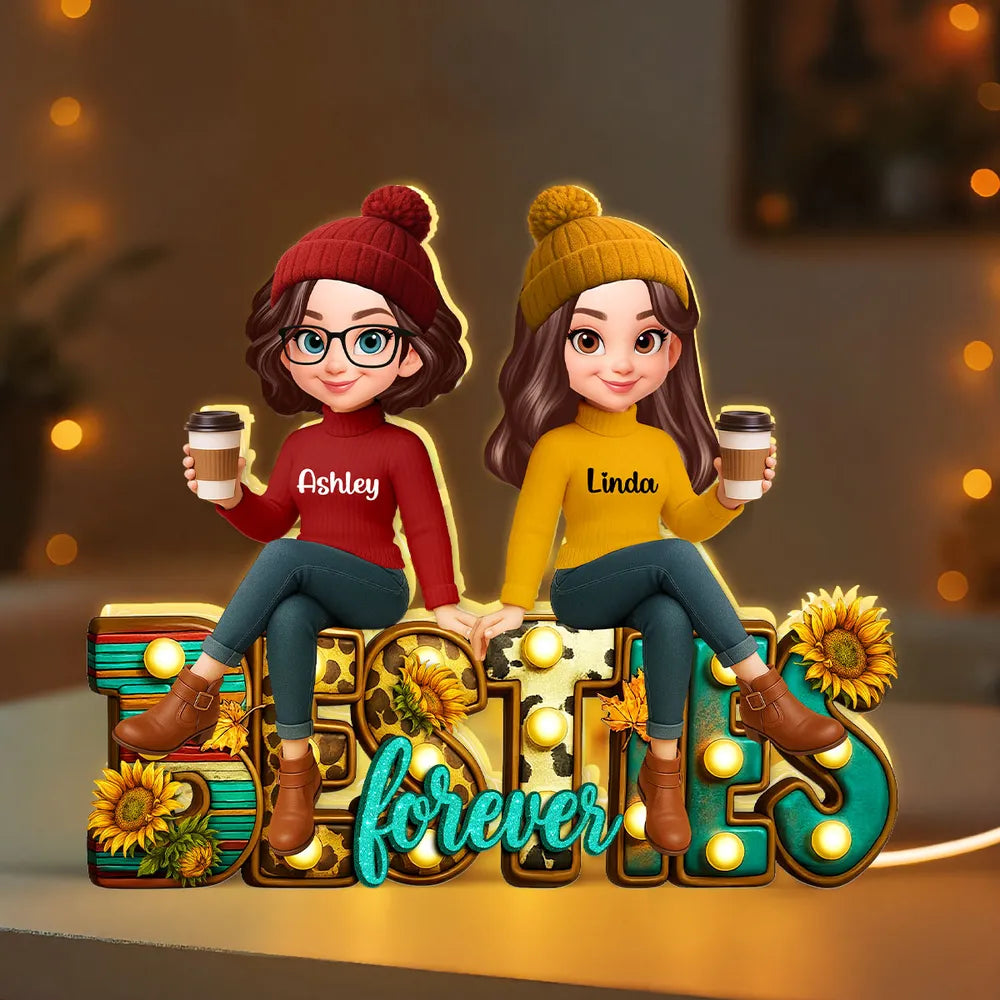 Western Fall Vibe Besties Sitting Personalized Light Box, Fall Gift for Best Friends
