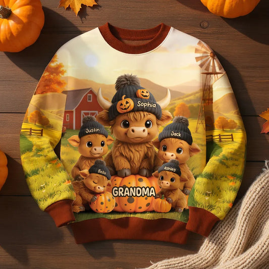Mama Cow Grandma Cow And Kids 3D Effect Personalized Sweatshirt