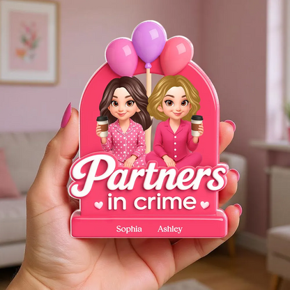 Besties Sisters Pink Party 3D Effect Personalized Acrylic Block