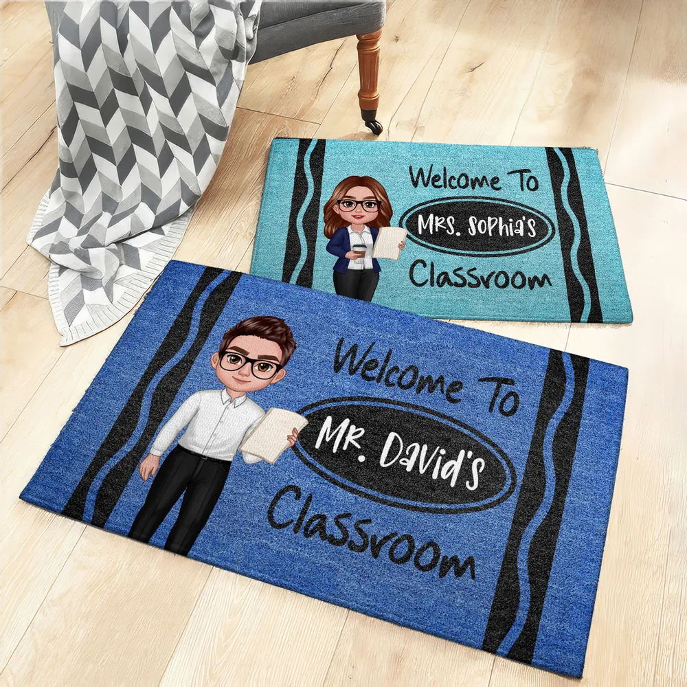 Teacher Crayon Welcome To Classroom Personalized Doormat| Back To School Gift, Classroom Decoration