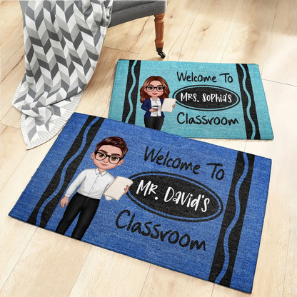 Teacher Crayon Welcome To Classroom Personalized Doormat| Back To School Gift, Classroom Decoration