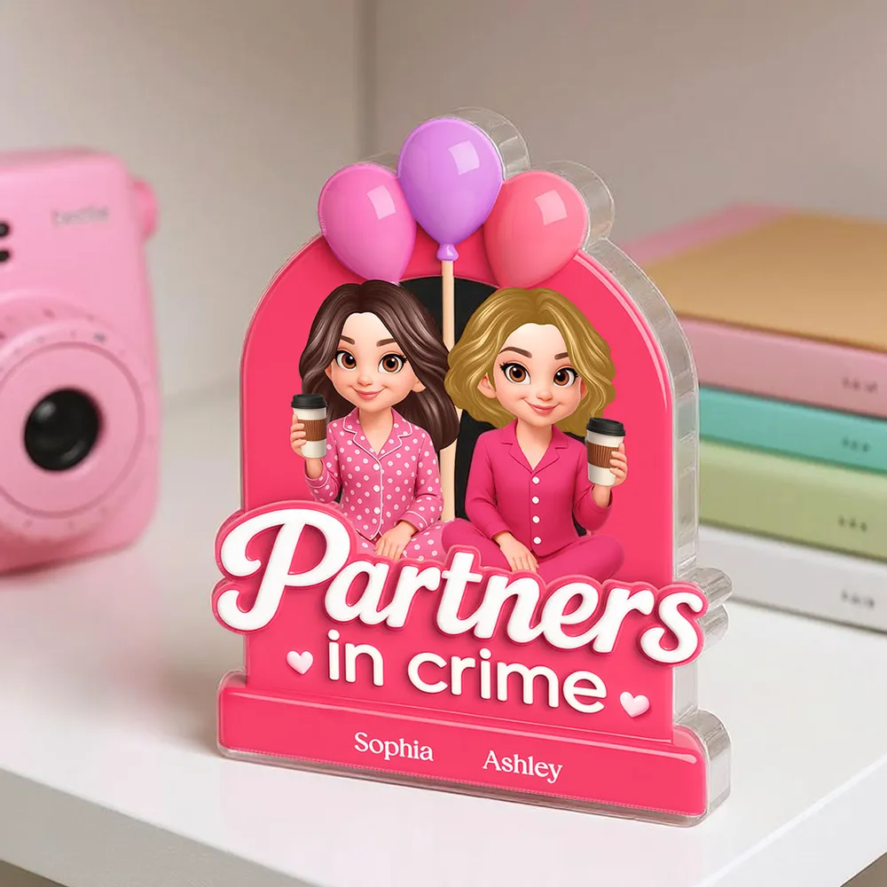 Besties Sisters Pink Party 3D Effect Personalized Acrylic Block