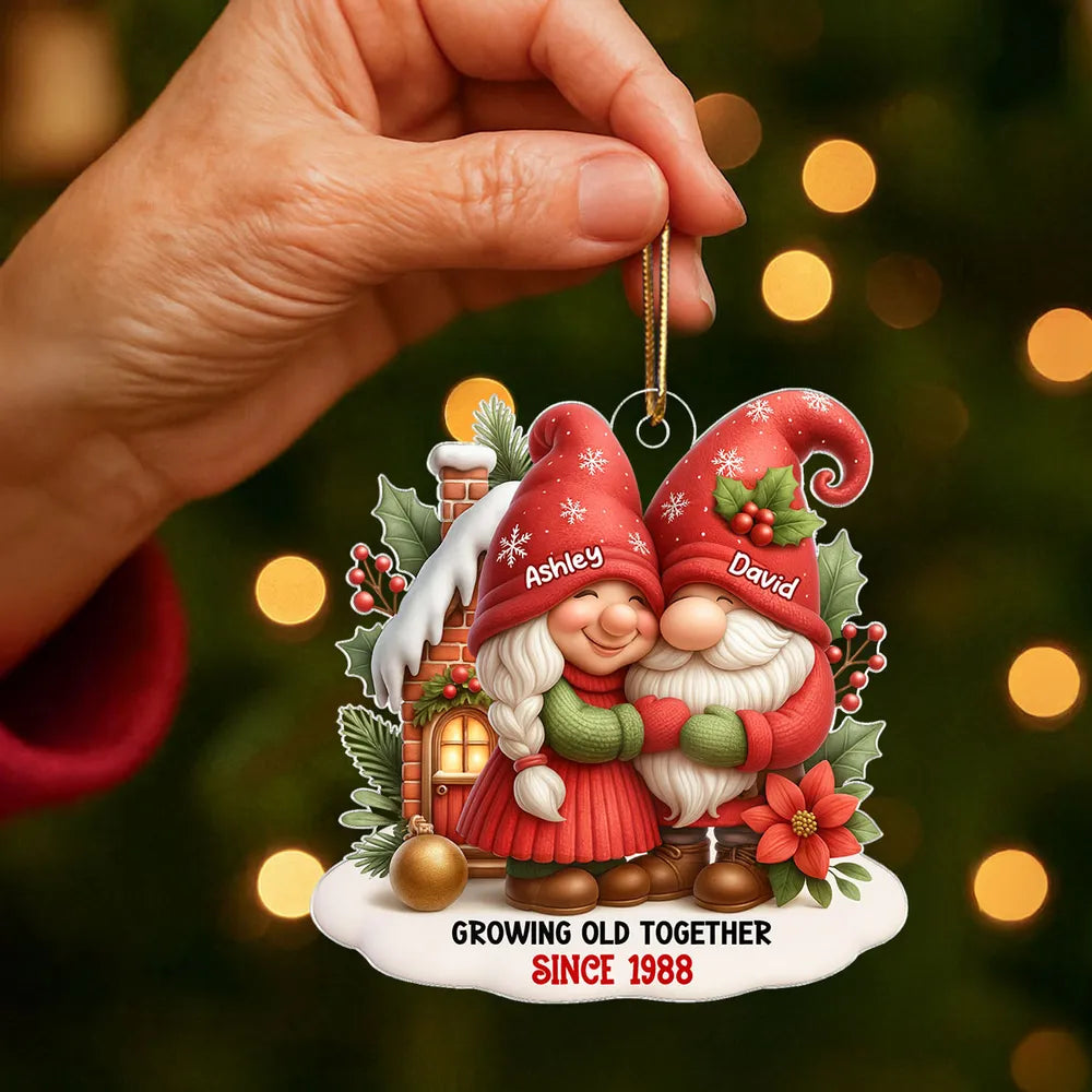 Festive Gnome Couple Love in Winter Wonderland Personalized Acrylic Ornament, Christmas Gift for him, Gift for her