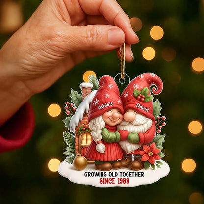 Festive Gnome Couple Love in Winter Wonderland Personalized Acrylic Ornament, Christmas Gift for him, Gift for her