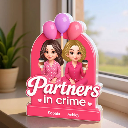 Besties Sisters Pink Party 3D Effect Personalized Acrylic Block