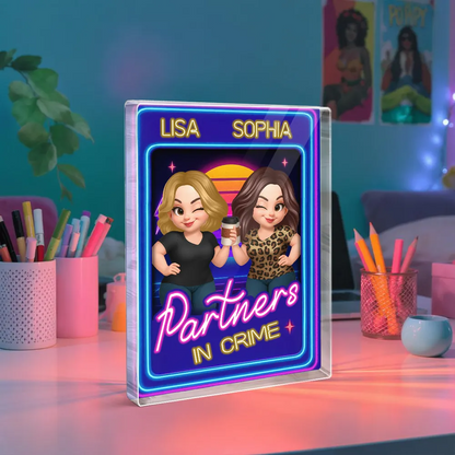 Besties Sisters Retro Rewind Neon Toy Box 3D Effect Personalized Acrylic Block
