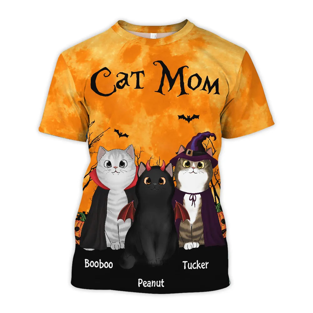Cat Mom Halloween Moon Light Bat Tree Personalized Shirt, Purrfect Costume for Cat Lover