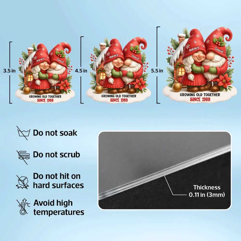 Festive Gnome Couple Love in Winter Wonderland Personalized Acrylic Ornament, Christmas Gift for him, Gift for her