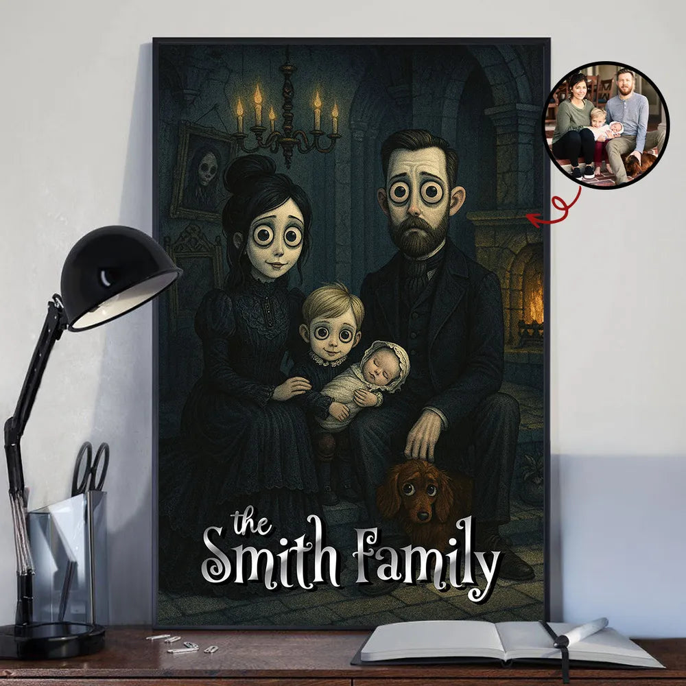 Custom Gothic Family Portrait from Photo Personalized Poster, Halloween Decor