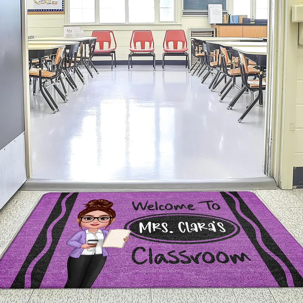 Teacher Crayon Welcome To Classroom Personalized Doormat| Back To School Gift, Classroom Decoration