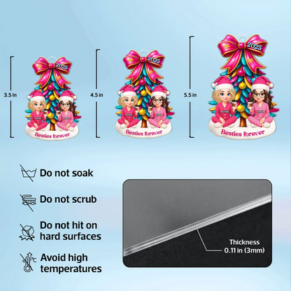 Besties Sitting Under Pink Christmas Tree Personalized Acrylic Ornament, Christmas Gift for Best Friends, Sisters