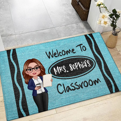 Teacher Crayon Welcome To Classroom Personalized Doormat| Back To School Gift, Classroom Decoration