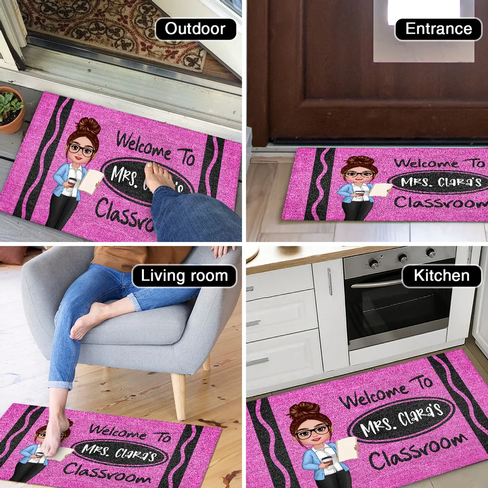 Teacher Crayon Welcome To Classroom Personalized Doormat| Back To School Gift, Classroom Decoration