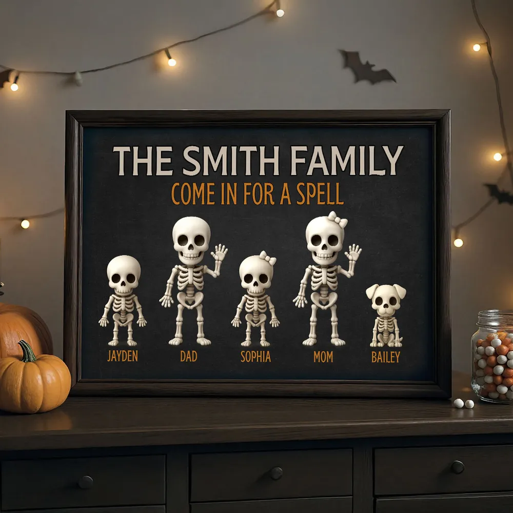 3D Effect Halloween Spooky Funny Skeleton Family Personalized Poster