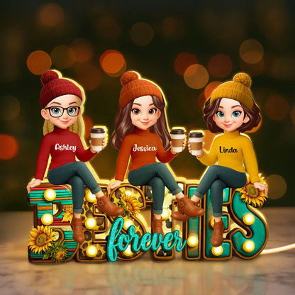 Western Fall Vibe Besties Sitting Personalized Light Box, Fall Gift for Best Friends