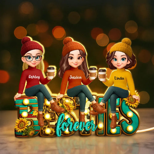 Western Fall Vibe Besties Sitting Personalized Light Box, Fall Gift for Best Friends