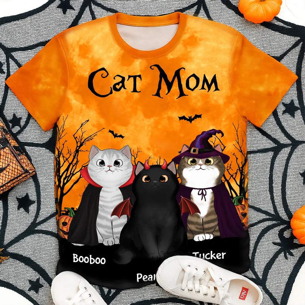 Cat Mom Halloween Moon Light Bat Tree Personalized Shirt, Purrfect Costume for Cat Lover