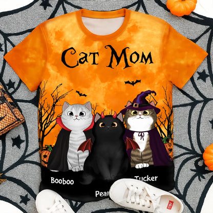 Cat Mom Halloween Moon Light Bat Tree Personalized Shirt, Purrfect Costume for Cat Lover