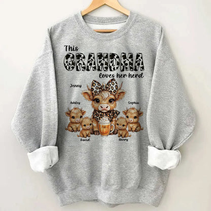 This Mama Grandma Loves Her Herds – Cozy Fall Vibe Personalized Highland Cow Family Sweatshirt