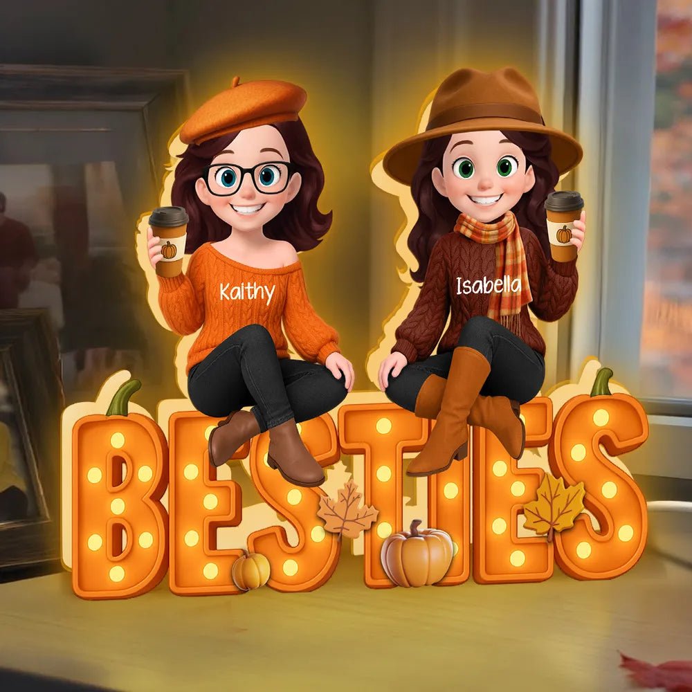 Fall Vibe Besties Sitting On Faux Marquee Style Letters Personalized Light Box