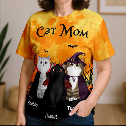 Cat Mom Halloween Moon Light Bat Tree Personalized Shirt, Purrfect Costume for Cat Lover