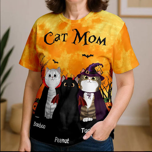 Cat Mom Halloween Moon Light Bat Tree Personalized Shirt, Purrfect Costume for Cat Lover